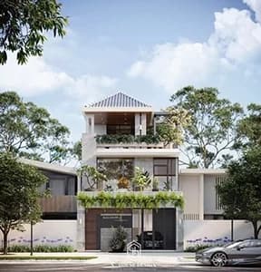 Thiết kế kiến trúc nhà phố 1 trệt 2 lầu hiện đại Quận 9 TP HCM