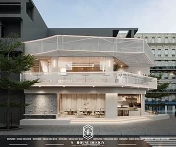 Thiết kế quán cafe 2 mặt tiền phong cách minimalism tối giản