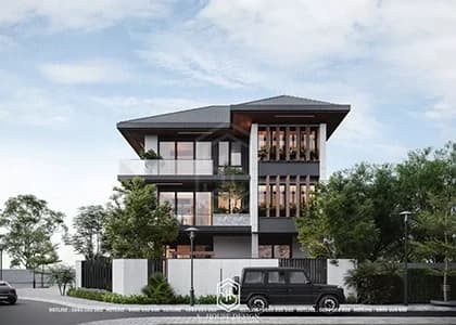 Thiết Kế Kiến Trúc Biệt Thự Lô Góc 3 Mặt Tiền Tại KĐT Vinh Tân