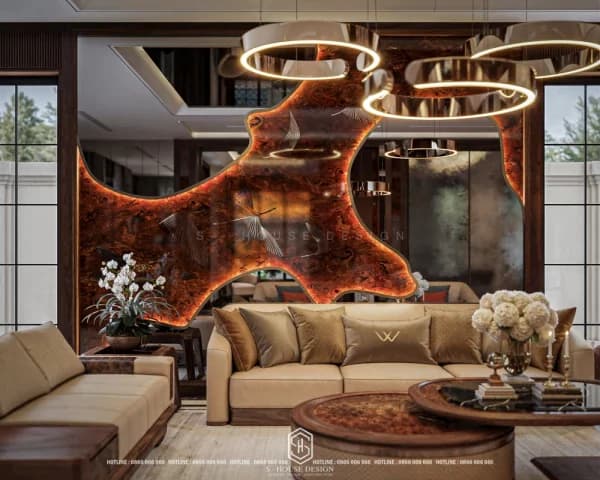Thiết Kế Thi Công Nội Thất Phòng Khách Gỗ Óc Chó Sang Trọng