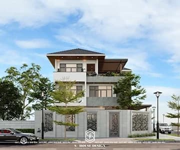 Thiết kế kiến trúc nhà phố lô góc 2 mặt tiền hiện đại